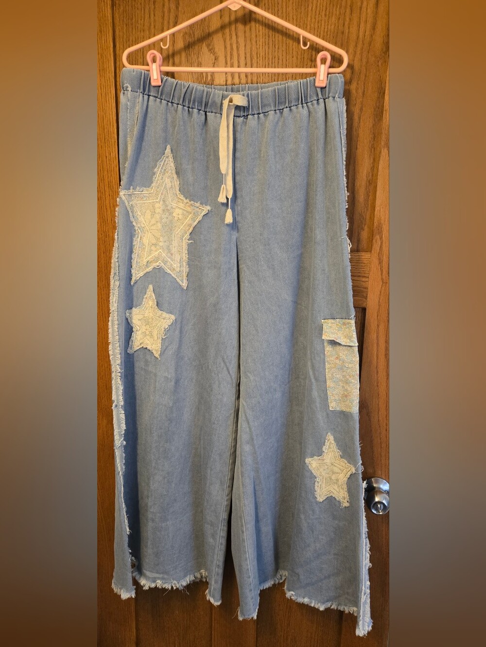 POL Light Blue Star Patch Wide-Leg Jeans Size L